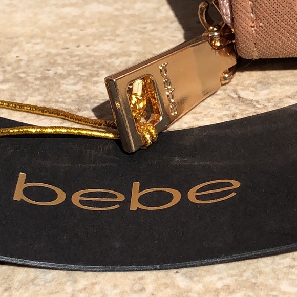 BEBE Rose Gold Sparkle Faux Leather Wristlet / Clutch / Wallet 8"x 4" - Picture 3 of 12